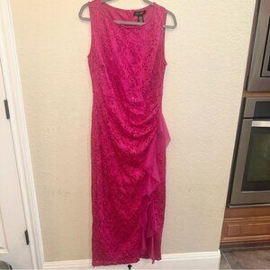 Candalite Large Hot Pink Lace & Sequin Chiffon Tulle Ruffle Maxi Formal Dress